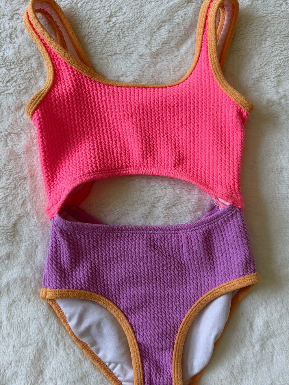 Old Navy Pink and Purple One-Piece Swimsuit with Orange Trim